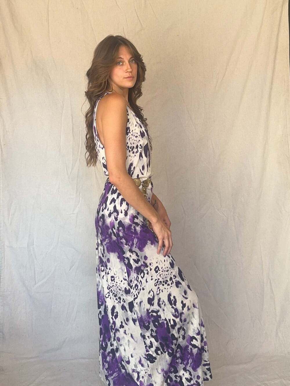 90s Purple Leopard Print Maxi Slip Dress
